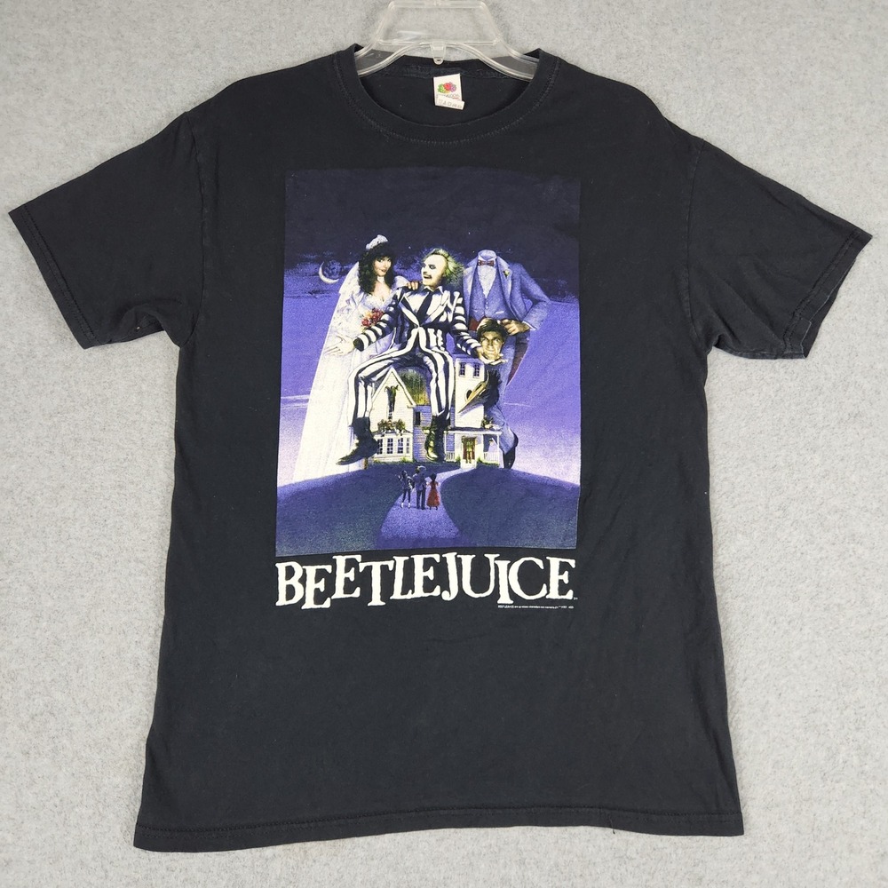 Beetlejuice‎ Movie T-Shirt Mens Medium Black Graphic Short Sleeve Crew Neck Tee